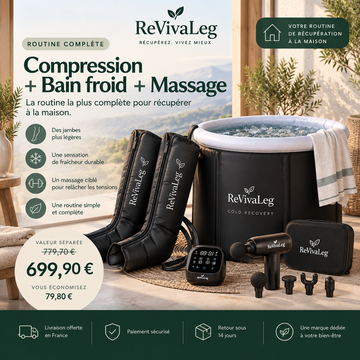 Routine complète ReVivaLeg – Bottes + Bain froid + Pistolet offert
